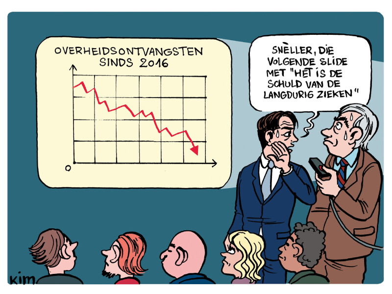 Cartoon over gedaalde overheidsontvangsten