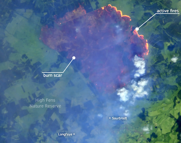 Brand in de Hoge Venen via luchtfoto's